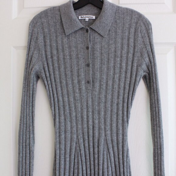 Reformation Walsh Cashmere Collared Mini Dress Grey - Picture 4 of 10
